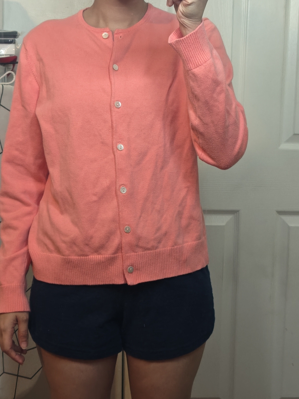 Land's End Crew Neck Long Sleeve Coral Cotton Cardigan/Button Up Sweater Size S - Picture 11 of 11